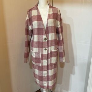 SHEIN pink and White woman Plaid Long Cardigan Size 4